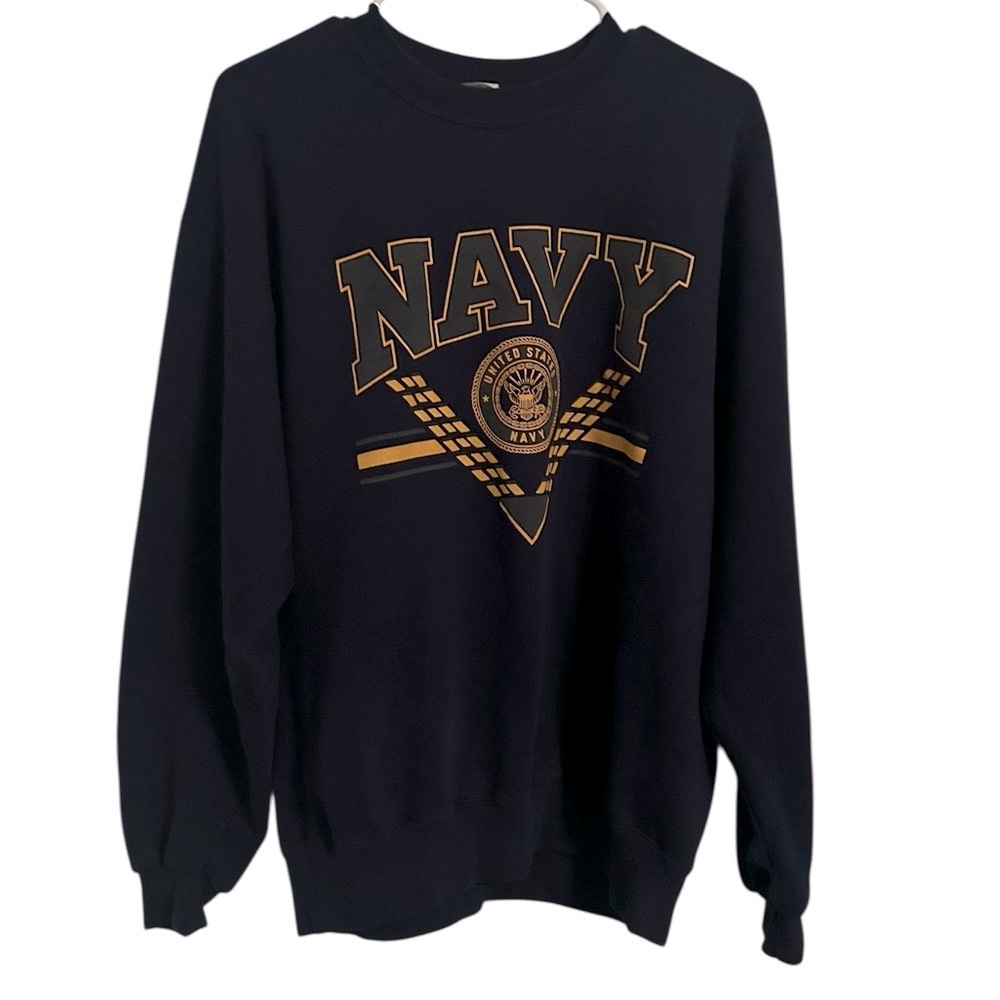 Vintage US Navy Sweatshirt - M.J. Soffe Navy Blue Pullover Crewneck‎ Size Large